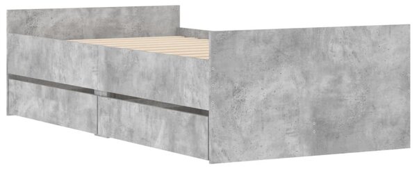 Okvir kreveta s ladicama boja betona 75 x 190 cm za jednu osobu - Siva / 75 x 190 cm