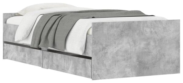 Okvir kreveta s ladicama boja betona 75 x 190 cm za jednu osobu - Siva / 75 x 190 cm