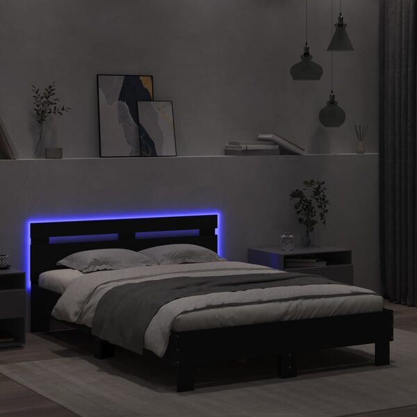Okvir kreveta s uzglavljem i LED crni 120 x 200 cm - Crna / 120 x 200 cm