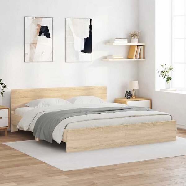 Okvir kreveta s uzglavljem boja hrasta 180x200 cm - Smeđa / 180 x 200 cm