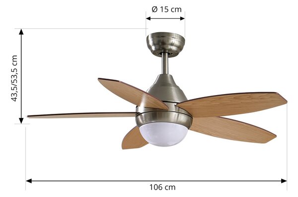 Lindby LED stropni ventilator Klasika, DC, tihi, 106 cm, CCT, Bijela, Dnevni boravak/blagovaonica, Drvo