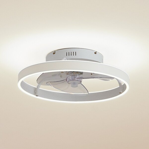 Lindby Momitu LED stropni ventilator, bijeli, aluminij, Ø 50 cm, prigušiva, Bijela, Dnevni boravak/blagovaonica, Aluminij