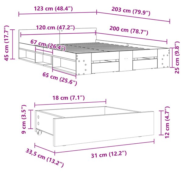Okvir kreveta s ladicama boja hrasta 120x200 cm - Smeđa / 120 x 200 cm
