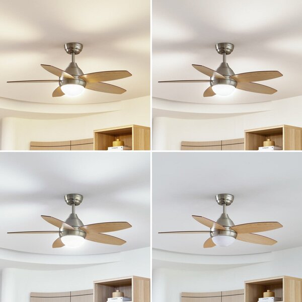 Lindby LED stropni ventilator Klasika, DC, tihi, 106 cm, CCT, Bijela, Dnevni boravak/blagovaonica, Drvo