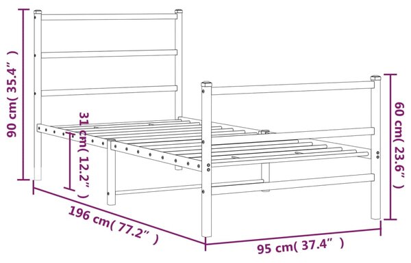 Metalni okvir kreveta s uzglavljem i podnožjem bijeli 90x190 cm - Bijela / 90 x 190 cm