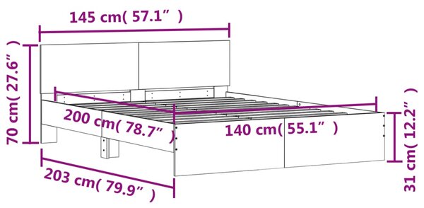 Okvir kreveta s uzglavljem siva boja hrasta 140 x 200 cm - Siva / 140 x 200 cm
