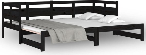 Dnevni ležaj na izvlačenje crni 2x (80x200) cm masivna borovina - Crna / 80 x 200 cm