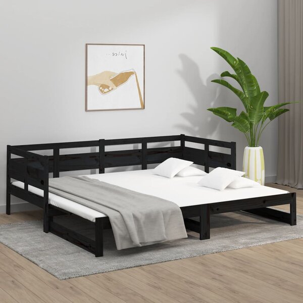 Dnevni ležaj na izvlačenje crni 2x (80x200) cm masivna borovina - Crna / 80 x 200 cm