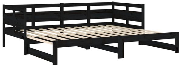Dnevni ležaj na izvlačenje crni 2x (80x200) cm masivna borovina - Crna / 80 x 200 cm