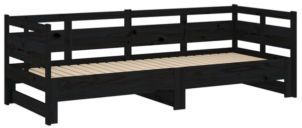 Dnevni ležaj na izvlačenje crni 2x (80x200) cm masivna borovina - Crna / 80 x 200 cm