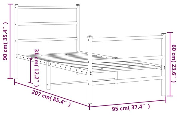 Metalni okvir kreveta s uzglavljem i podnožjem crni 90 x 200 cm - Crna / 90 x 200 cm