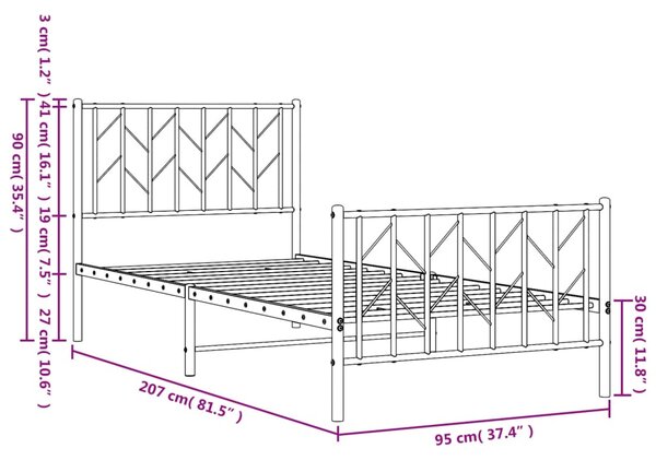 Metalni okvir kreveta s uzglavljem i podnožjem bijeli 90x200 cm - Bijela / 90 x 200 cm