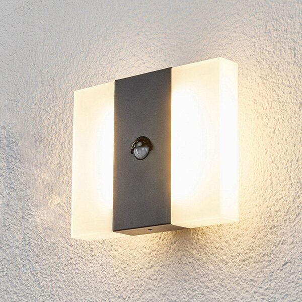 Lindby LED vanjska zidna svjetiljka sa senzorom Kumi, grafit, IP44, Sivo, Metal