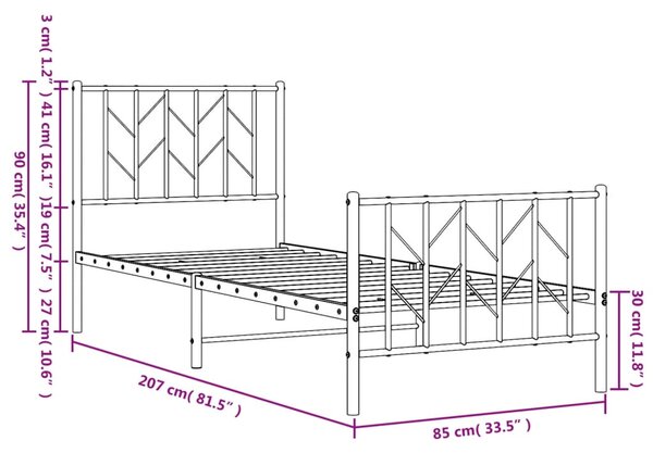 Metalni okvir kreveta s uzglavljem i podnožjem bijeli 80x200 cm - Bijela / 80 x 200 cm