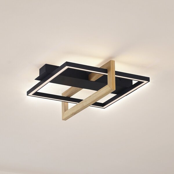 Lindby LED stropna svjetiljka Holamu, 46cm, crna, drvo, metal, Crno, Dnevni boravak/blagovaonica, Aluminij