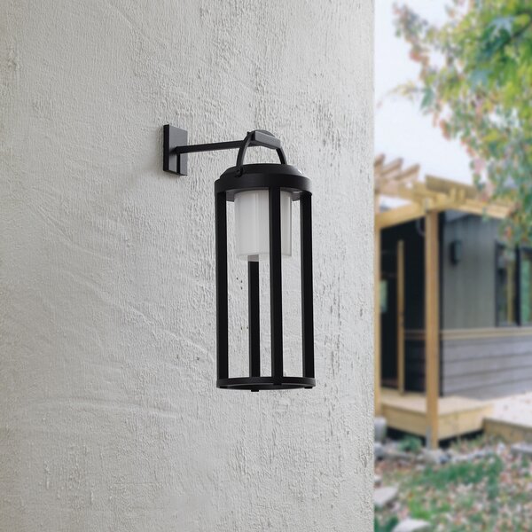 Lucande 2-u-1 LED solarna svjetiljka Tilena, crna, okrugla, aluminij, prigušiva, Crno, Aluminij
