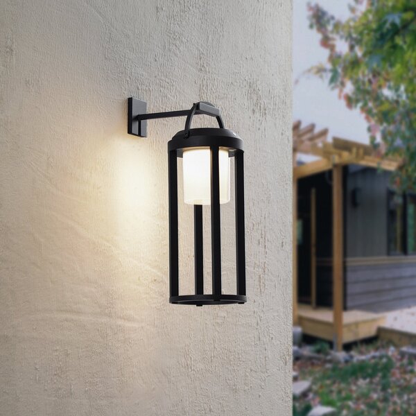 Lucande 2-u-1 LED solarna svjetiljka Tilena, crna, okrugla, aluminij, prigušiva, Crno, Aluminij