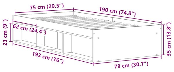 Okvir kreveta boja hrasta 75 x 190 cm mali za jednu osobu - Smeđa / 75 x 190 cm