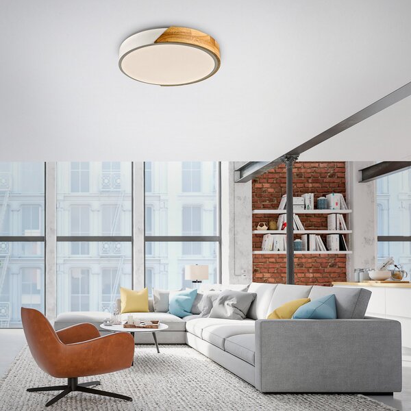JUST LIGHT. GmbH SAMO SVJETLO. Bila LED stropna svjetiljka, bijela, Ø 32 cm, drvo, Drvo, Dnevni boravak/blagovaonica, Drvo