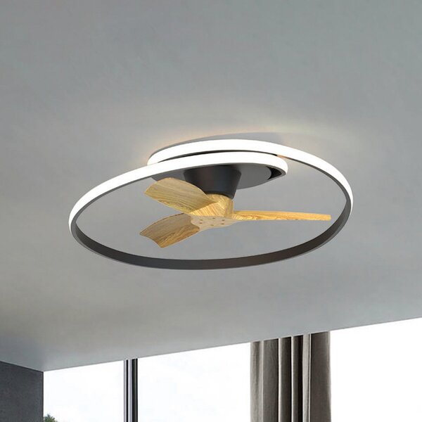 Mantra Iluminación LED stropni ventilator Ocean, crna/drvo, DC, tih, Ø 78 cm, CCT, prigušiva, Crno, Dnevni boravak/blagovaonica, Plastika