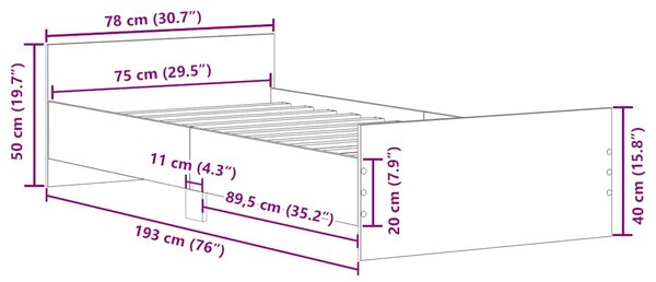 Okvir kreveta crni 75 x 190 cm mali od konstruiranog drva - Crna / 75 x 190 cm