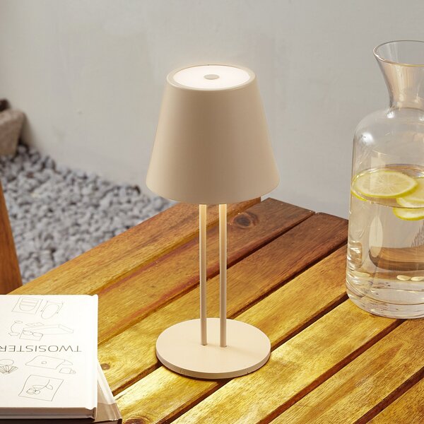 Lindby LED baterijska stolna lampa Janea TWIN, bež, metal, prigušiva, Bež, Metal