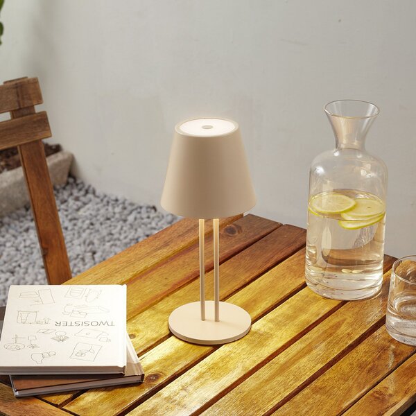 Lindby LED baterijska stolna lampa Janea TWIN, bež, metal, prigušiva, Bež, Metal