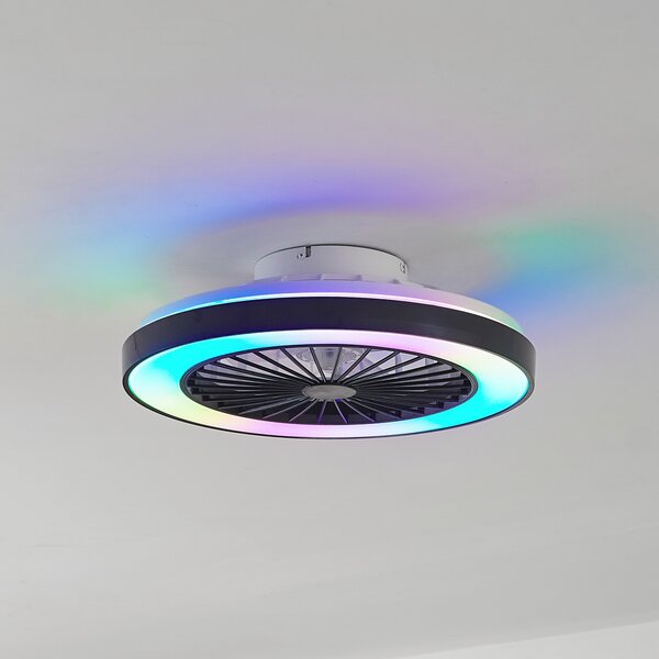 Lindby LED stropni ventilator Teleo, Ø48 cm, crni, DC, Tuya, prigušiva, Crno, Dnevni boravak/blagovaonica, Plastika