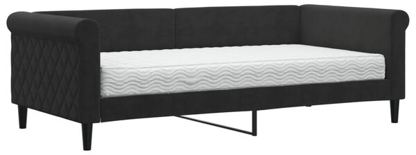 Dnevni krevet s madracem crni 90 x 190 cm baršunasti - Crna / 90 x 190 cm