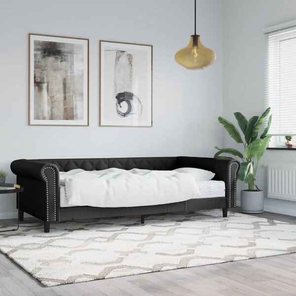 Dnevni krevet s madracem crni 90 x 200 cm od umjetne kože - Crna / 90 x 200 cm
