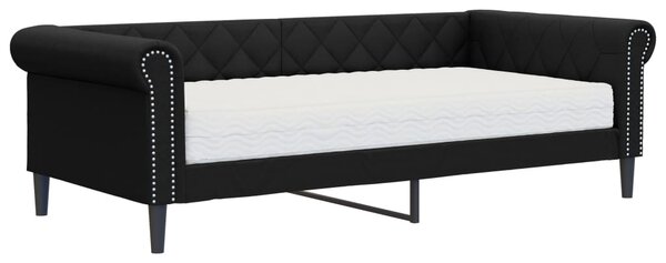 Dnevni krevet s madracem crni 90 x 200 cm od umjetne kože - Crna / 90 x 200 cm
