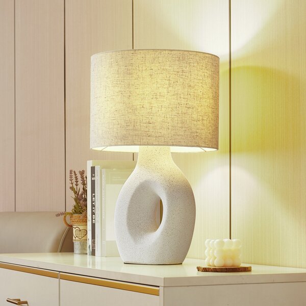 Lindby stolna lampa Thalassia, bijela, Ø 30 cm, keramika, Bijela, Dnevni boravak/blagovaonica, Tkanina / tekstil