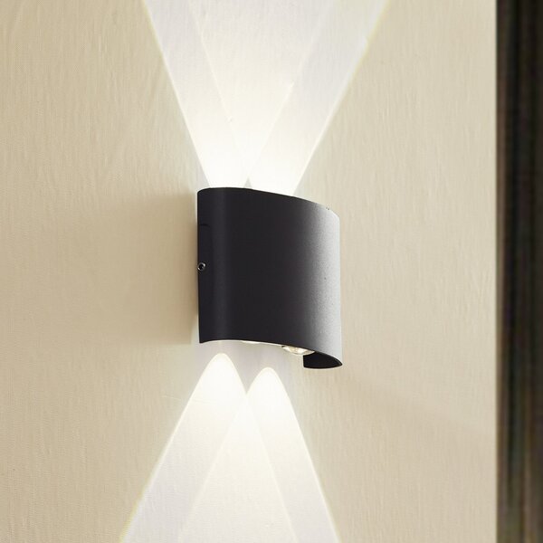 Lindby Ithan vanjska zidna LED svjetiljka, 2-svjetiljka, antracit, 12 cm, Crno, Aluminij