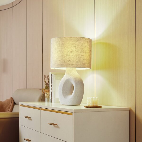 Lindby stolna lampa Thalassia, bijela, Ø 30 cm, keramika, Bijela, Dnevni boravak/blagovaonica, Tkanina / tekstil