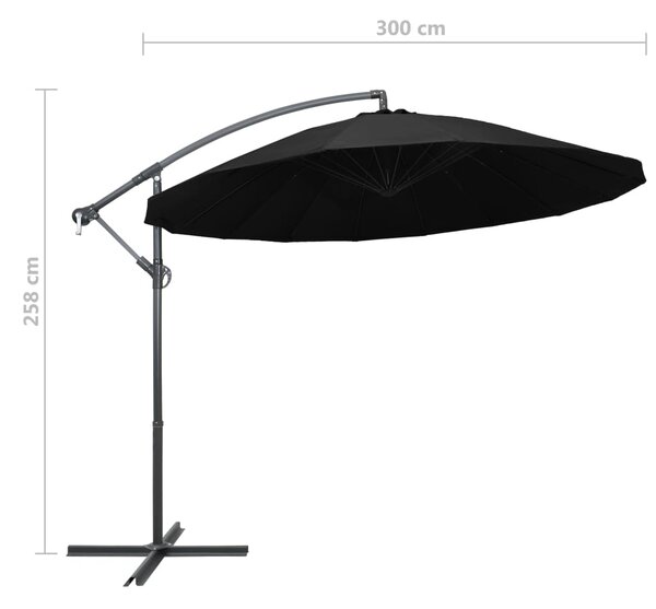 Viseći suncobran crni 3 m s aluminijskim stupom - Crna / N/A