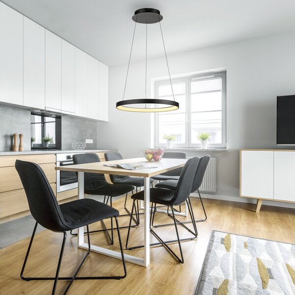 Paul Neuhaus LED viseća lampa Hoop, crna, Ø 57 cm, prigušiva, prigušiva, Crno, Dnevni boravak/blagovaonica, Aluminij