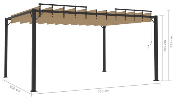 Sjenica s rešetkastim krovom 3x4 m smeđe-siva tkanina/aluminij - Tupe / 3 x 4 m