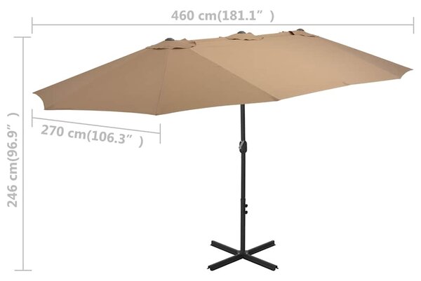 Vanjski suncobran s aluminijskim stupom 460 x 270 cm smeđesivi - Tupe / N/A