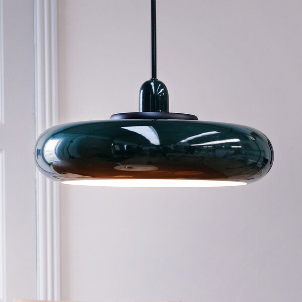 Dyberg Larsen viseća lampa Planet, tamnozelena, Ø 40 cm, metalna, prigušiva, Zelena, Dnevni boravak/blagovaonica, Metal