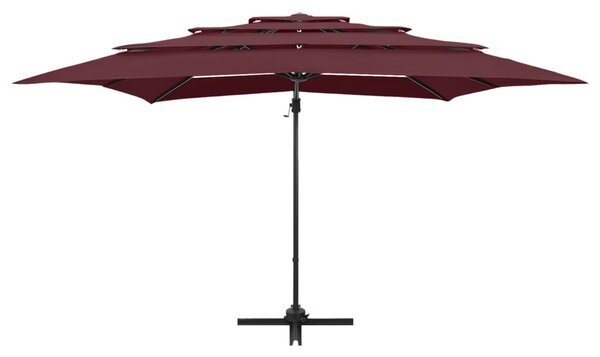 Vrtni suncobran s 4 razine i stupom 250 x 250 cm bordo - Crvena / N/A