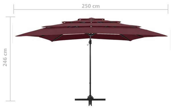 Vrtni suncobran s 4 razine i stupom 250 x 250 cm bordo - Crvena / N/A
