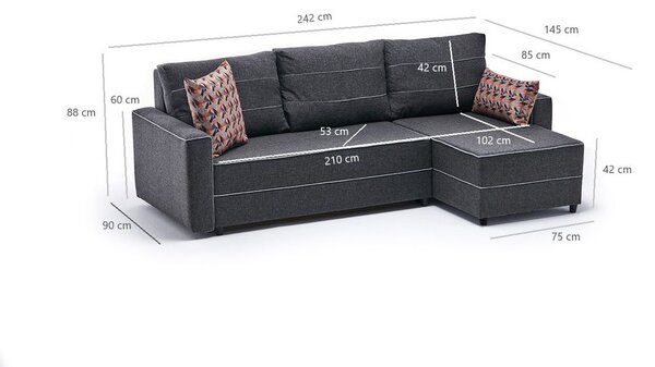 Atelier Del Sofa Kutna garnitura na razvlačenje, Antracit, Ece Right - Anthracite