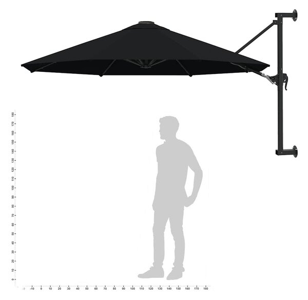 Zidni suncobran s metalnom šipkom 300 cm crni - Crna / N/A