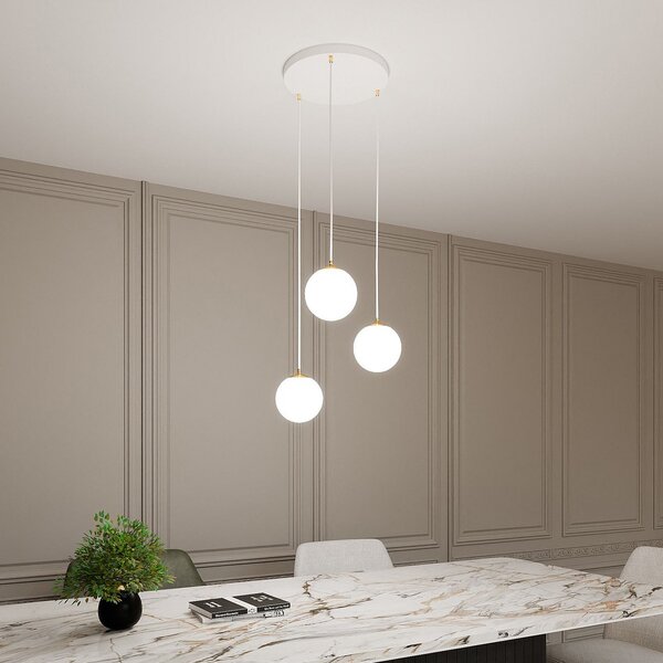 EMIBIG LIGHTING Viseća svjetiljka Royal, 3 žarulje, opal bijela/bijela, staklo, E14, prigušiva, Bijela, Dnevni boravak/blagovaonica, Staklo