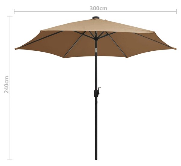 Vrtni suncobran LED s aluminijskim stupom 300 cm smeđesivi - Tupe / N/A
