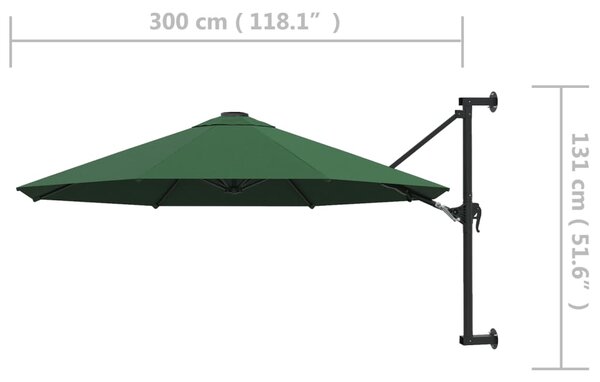 Zidni suncobran s metalnom šipkom 300 cm zeleni - Zelena / N/A