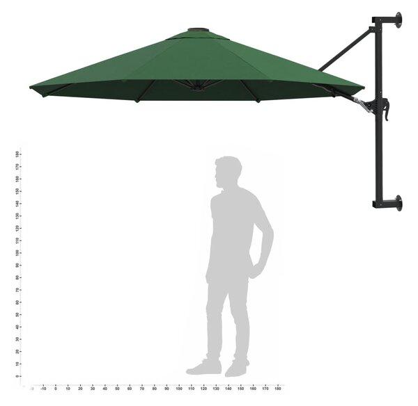 Zidni suncobran s metalnom šipkom 300 cm zeleni - Zelena / N/A
