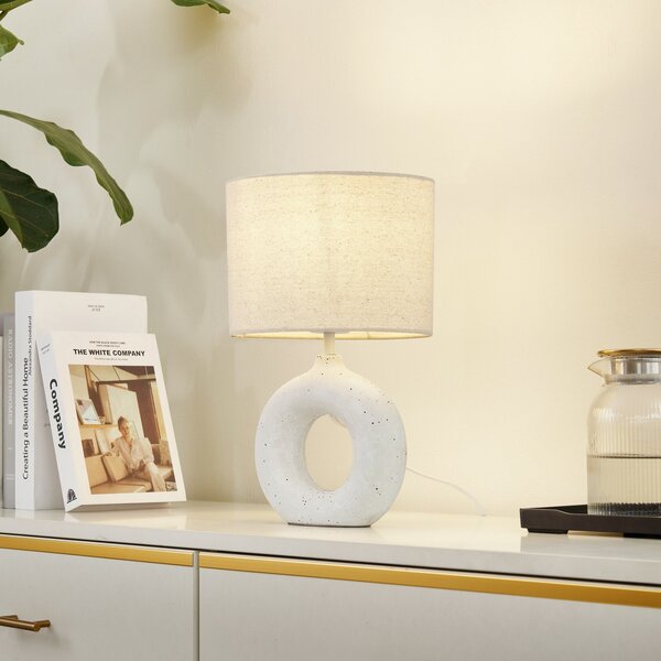 Lindby stolna lampa Kody, bež, tekstil, keramika, 37 cm, Bež, Dnevni boravak/blagovaonica, Tkanina / tekstil