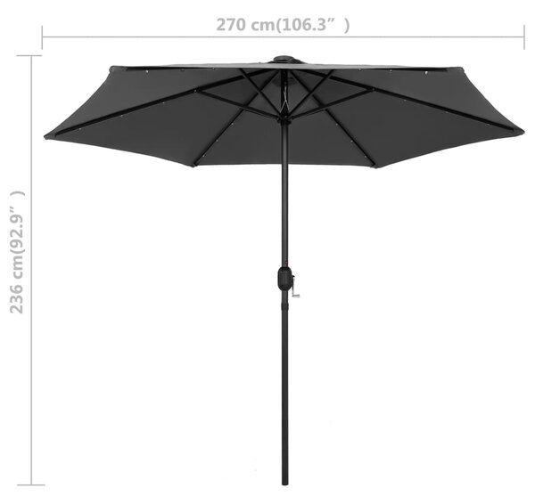 Vrtni suncobran LED s aluminijskim stupom 270 cm antracit - Antracitno siva / N/A