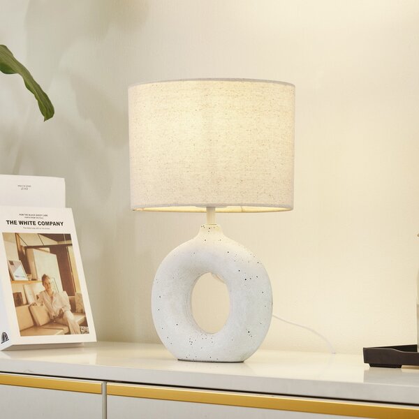 Lindby stolna lampa Kody, bež, tekstil, keramika, 37 cm, Bež, Dnevni boravak/blagovaonica, Tkanina / tekstil